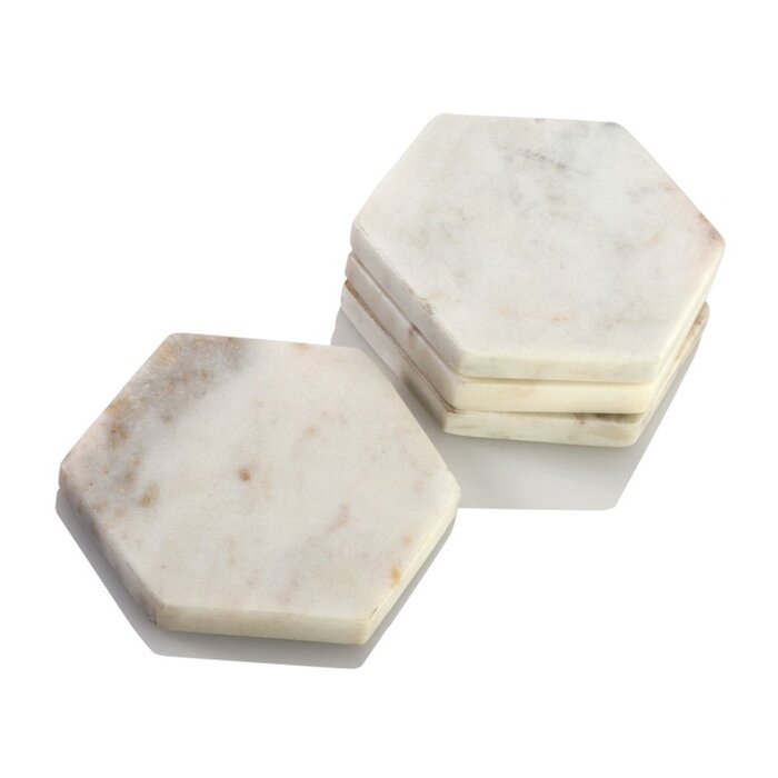 Set of 4 Hexagonal White Coasters FiammettaV Home Collection