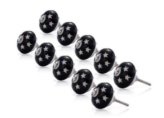 Mascot Hardware Star Constellation 1-3/5 in. Black & White Drawer Cabinet Knob