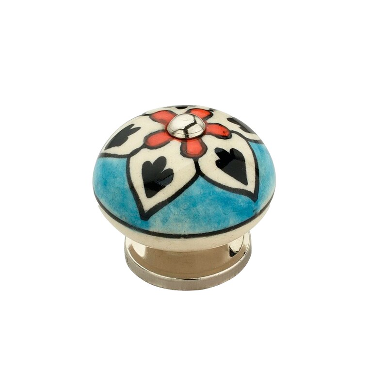 Flower 1-5/8 in. Blue & Multicolor Cabinet Knob (Pack of 10)
