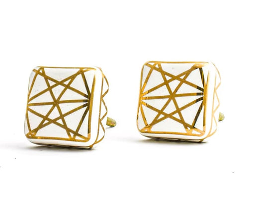 Mascot Hardware Geometric Pattern 1-2/5 in. Golden & White Drawer Cabinet Knob