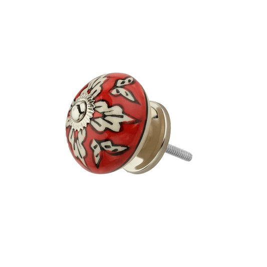 Mascot Hardware Leaf On Red 1-3/5 in. (40mm) White & Red Drawer Cabinet Knob