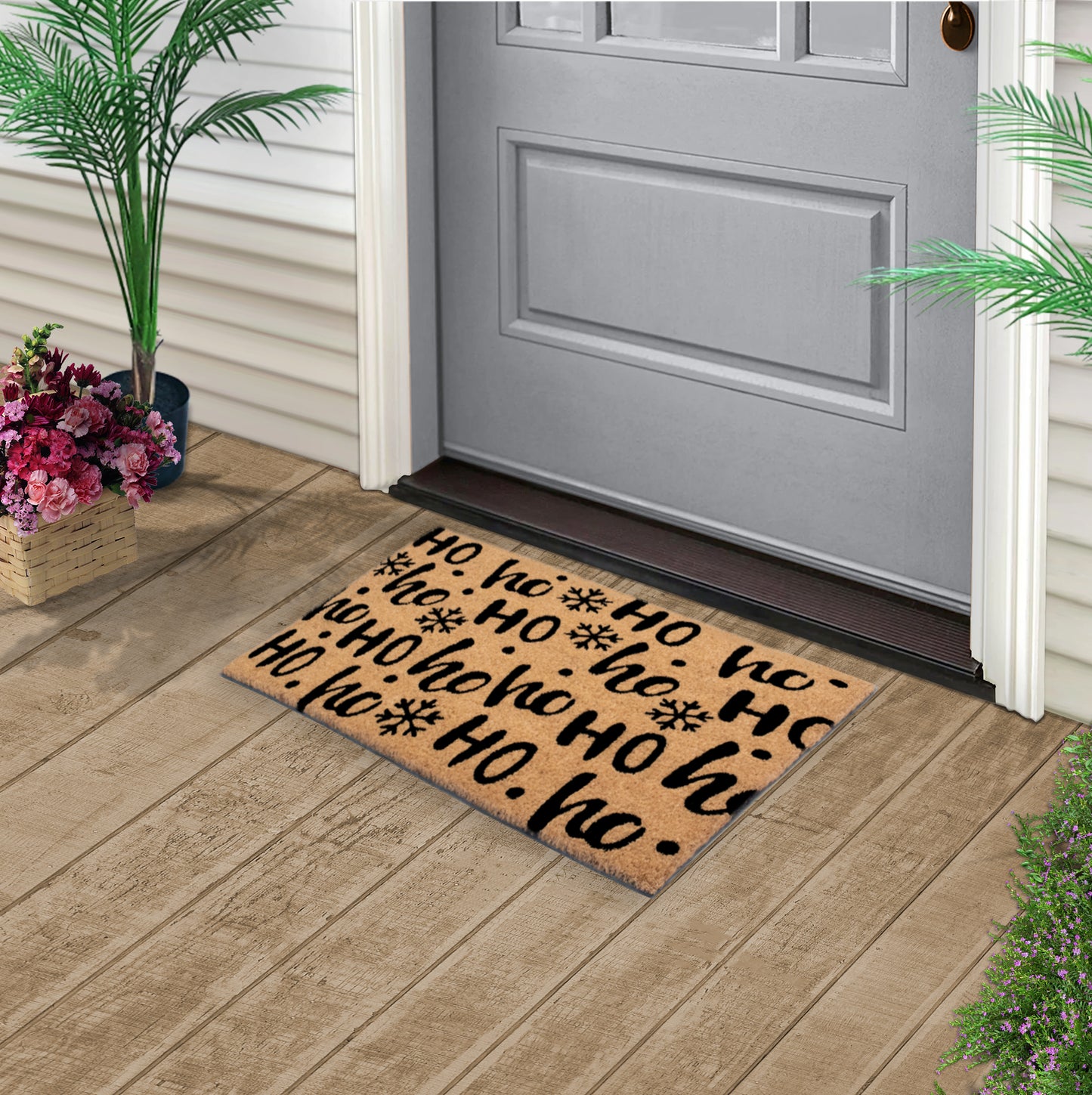 Ho ho ho Natural Coir Doormat 28 in. x 18 in. Non Slip Outdoor and Indoor