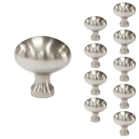 Oblong 1-1/3 in. Satin Nickel Oval Cabinet Knob (10-Pack)