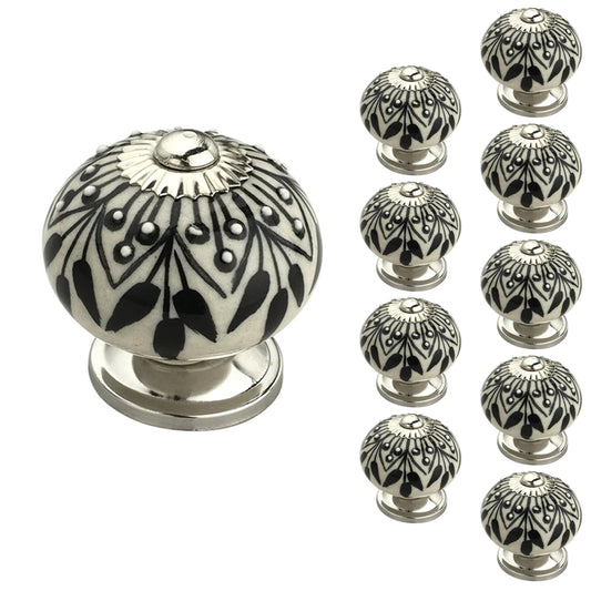 Crystalled 1-3/5 in. Black & Cream Cabinet Knob (Pack of 10)