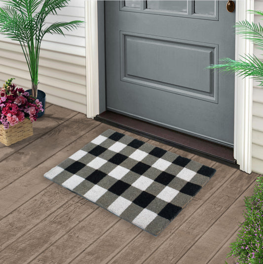 Classic Black and White Checkered 28 in. x 18 in. Indoor and Outdoor Doormat