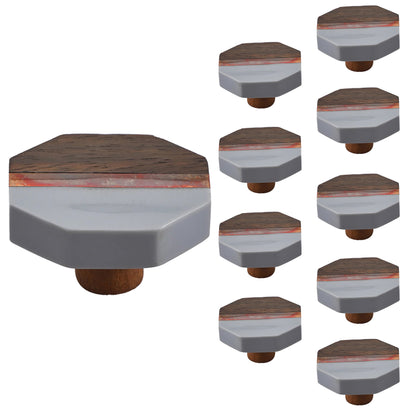 Mascot Hardware Lakewood 1-3/5 in. Octagon Grey & Wood Cabinet Knob (Pack of 10)