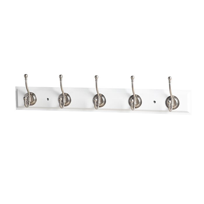 27 in. L Satin Nickel Round Ball Tipped 5 Hooks On White Hook Rail