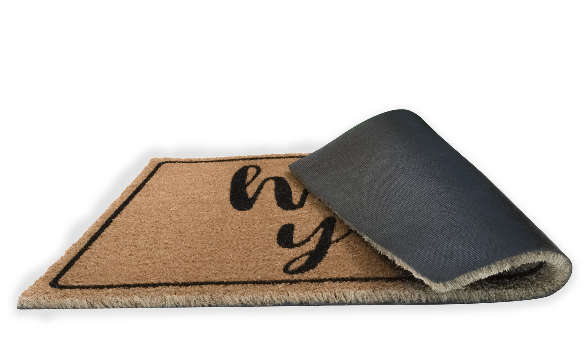 Hello Natural Coir Doormat with Non-Slip Backing - Beige/Khaki