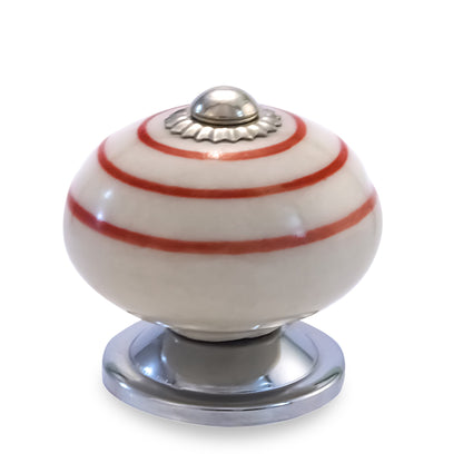 Mascot Hardware Ringed  1-3/5 in. (41mm) Red & Cream Drawer Cabinet Knob