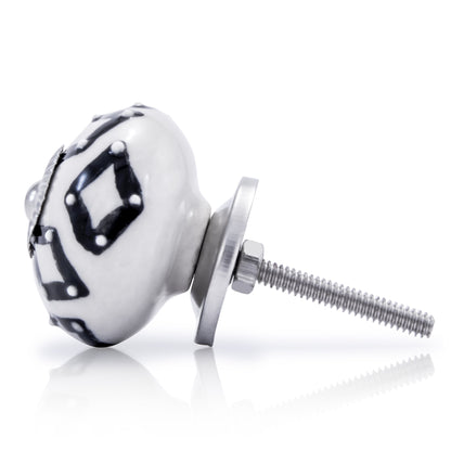 Mascot Hardware Diamond  1-3/5 in. (40mm)  Black & White Drawer Cabinet Knob