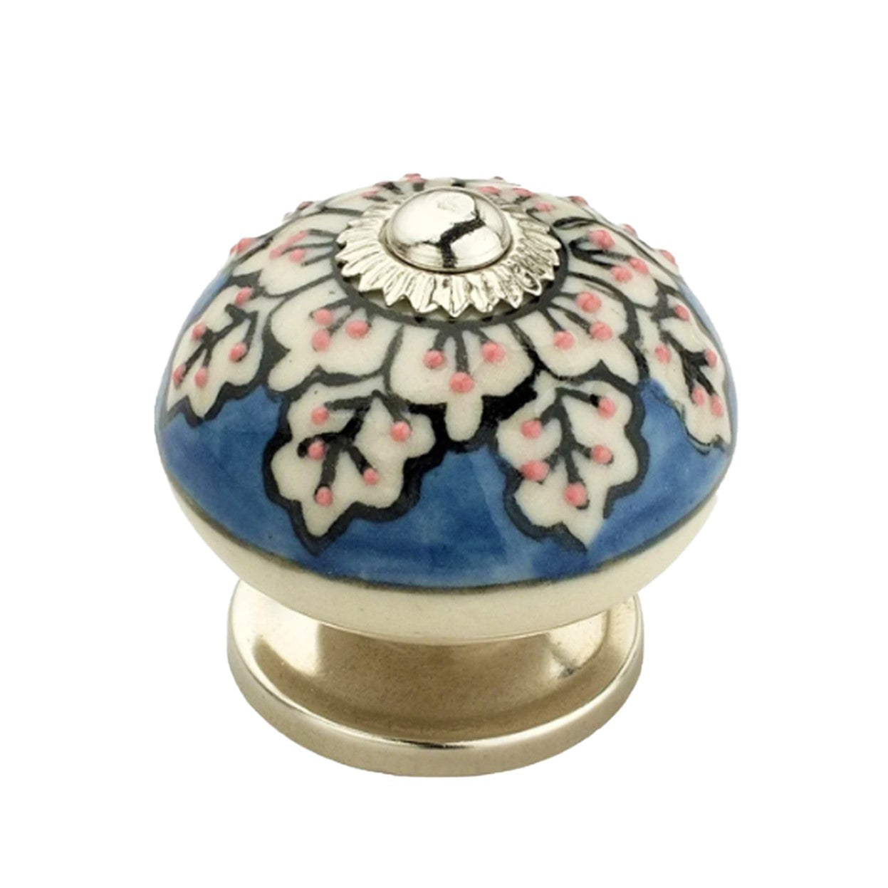 Mascot Hardware Flowers 1-3/5 in. Blue & Cream Cabinet Knob (Pack of 10)