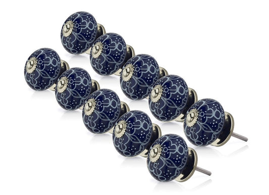 Designer 1-3/5 in. Blue & White Cabinet Knob (Pack of 10)