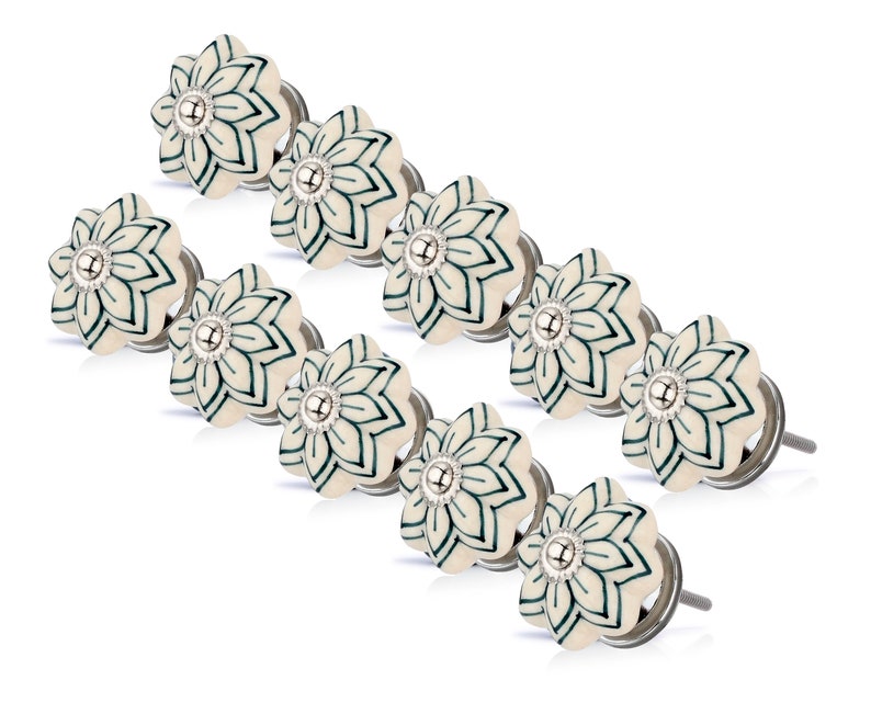 Mascot Hardware Green 1-4/7 in. Floral on White Cabinet Knob (Pack of 10)