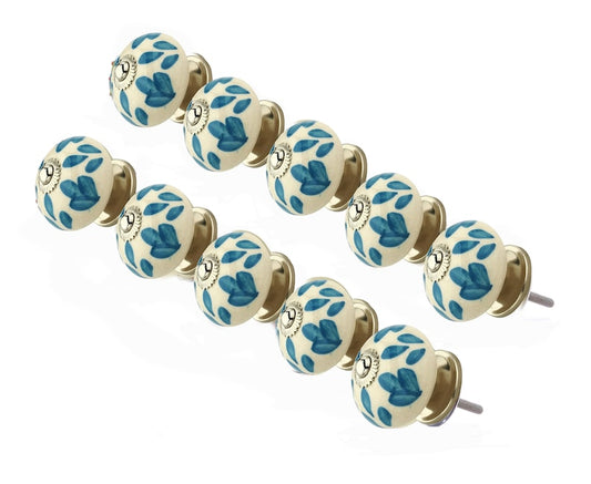 Floral Elegant 1-3/5 in. Blue & White Cabinet Knob (Pack of 10)