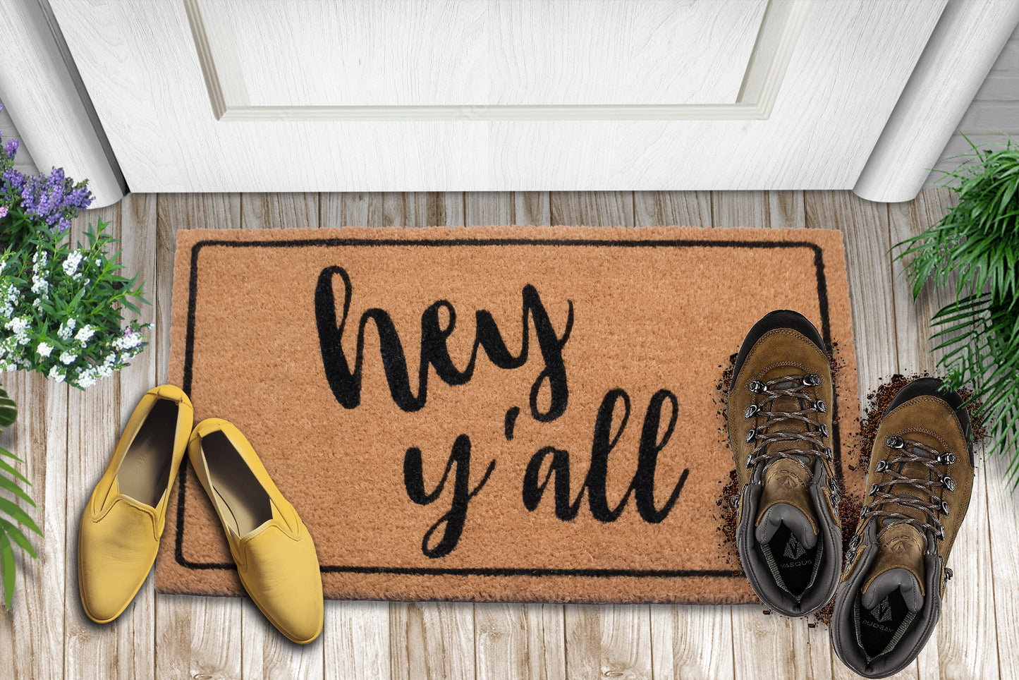 Hey Y'all Natural Coir Doormat With Non slip – 28'' x 18'' Outdoor and Indoor